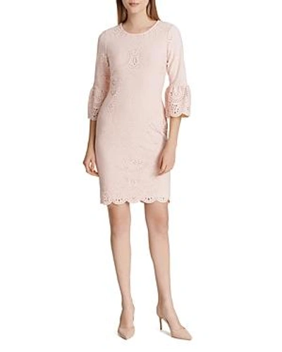 Shop Calvin Klein Laser-cut Bell-sleeve Dress In Blush