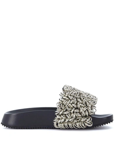 Shop Alexander Wang Suki Black Leather Slipper With Metal Rings In Nero
