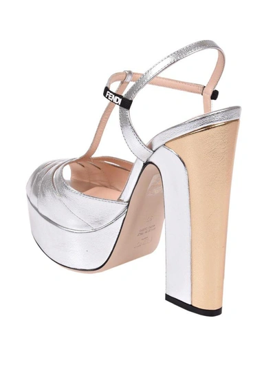 Shop Fendi Logo Strap Platform Sandals In F11eb Argento+nero Bianco