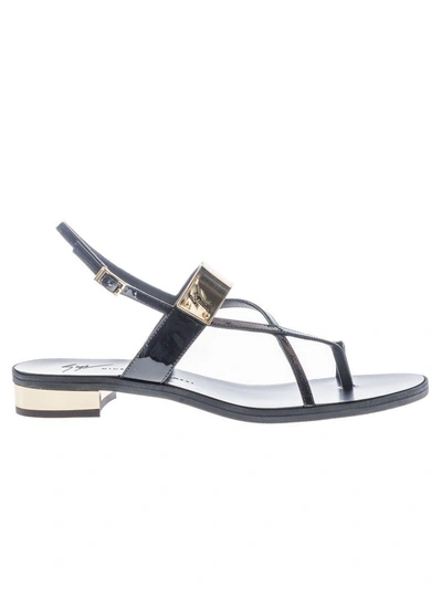 Shop Giuseppe Zanotti Bar Strap Flat Sandals In Nero