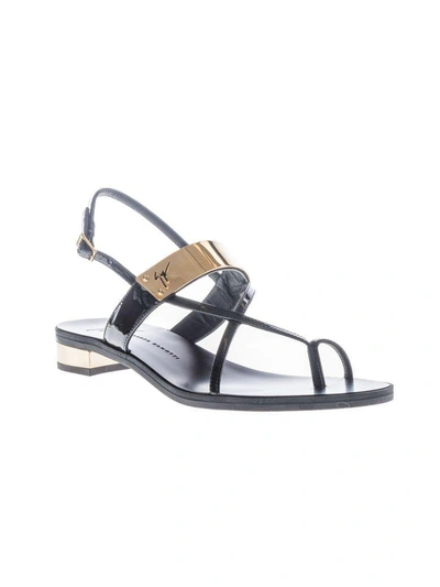 Shop Giuseppe Zanotti Bar Strap Flat Sandals In Nero