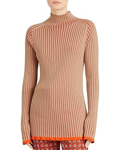 Shop Burberry Buckhannon Ribbed Mock Turtleneck Sweater In Sand Brown