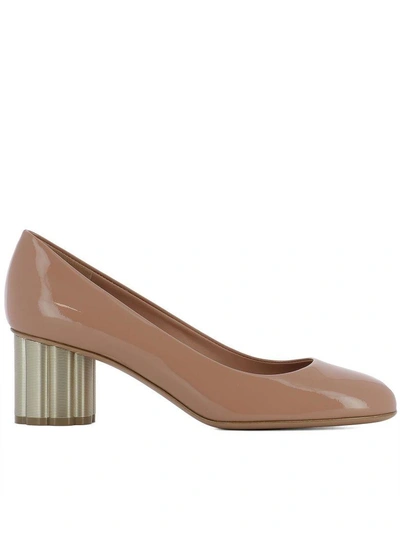 Shop Ferragamo Pink Leather Lucca 55 Pumps