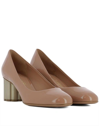 Shop Ferragamo Pink Leather Lucca 55 Pumps