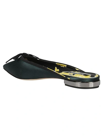 Shop Rochas Bow Detail Mules In Green/black