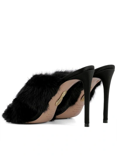 Shop Aquazzura Black Fur Sandals