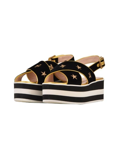 Shop Gucci Velvet Platform Sandals In Black