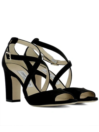 Shop Jimmy Choo Black Suede Carrie 85 Sandals