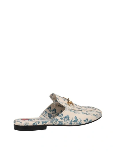 Shop Gucci Princetown Rose Print Leather Slippers In Azzurro