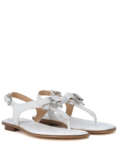Shop Michael Kors Alice White Leather Sandal With Bow And Pendant In Bianco