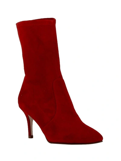 Shop Stuart Weitzman Red Suede Ankle Boots