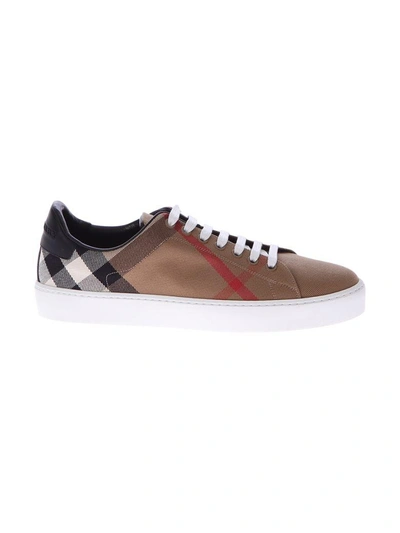 Shop Burberry Multicolored Checked Sneakers In Beige