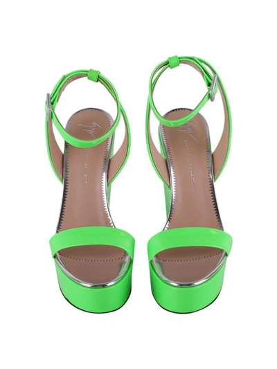 Shop Giuseppe Zanotti Gipsy Patent Leather Wedges In Fluo Green