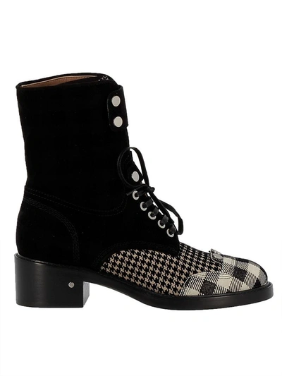 Shop Laurence Dacade Black And White Tartan And Suede Ankle Boots In Multicolor