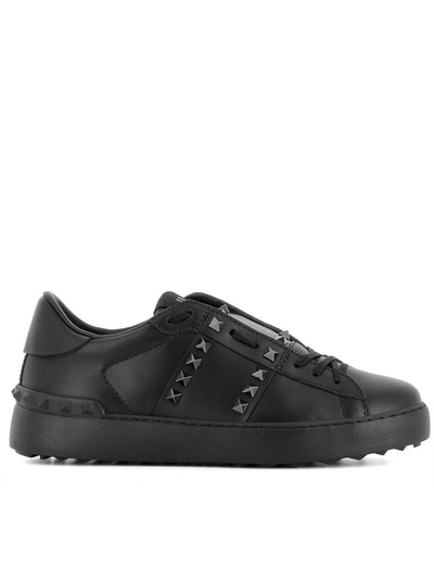 Shop Valentino Black Leather Sneakers