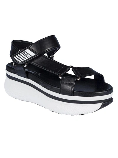 Shop Prada Strap Platform Sandals In Black-white
