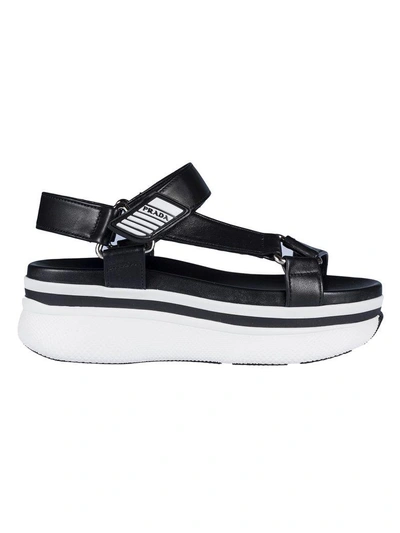 Shop Prada Strap Platform Sandals In Black-white