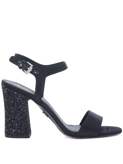 Shop Michael Kors Tori Black Satin And Glitter Sandal In Nero