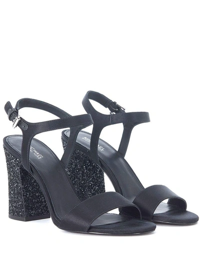 Shop Michael Kors Tori Black Satin And Glitter Sandal In Nero