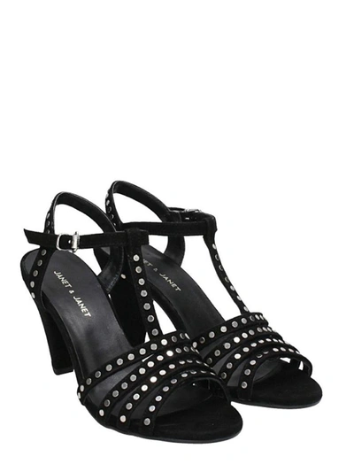 Shop Janet & Janet Black Suede Sandals Straps Silver Studs