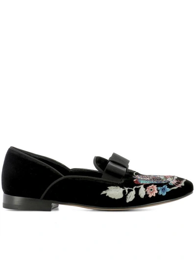 Shop Etro Black Velvet Loafers