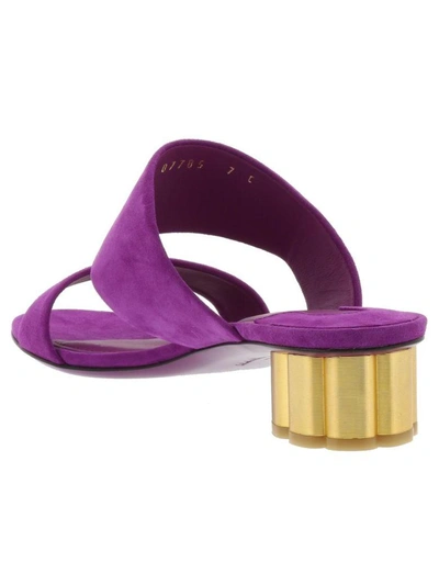Shop Ferragamo Flower Heel Sandal In Purple