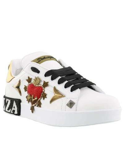 Shop Dolce & Gabbana Portofino Sneakers In Bianco-oro