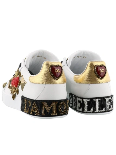 Shop Dolce & Gabbana Portofino Sneakers In Bianco-oro