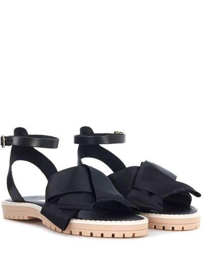 Shop Tipe E Tacchi Black Leather Sandal With Satin Bow In Nero