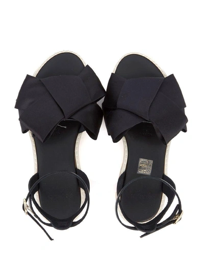 Shop Tipe E Tacchi Black Leather Sandal With Satin Bow In Nero