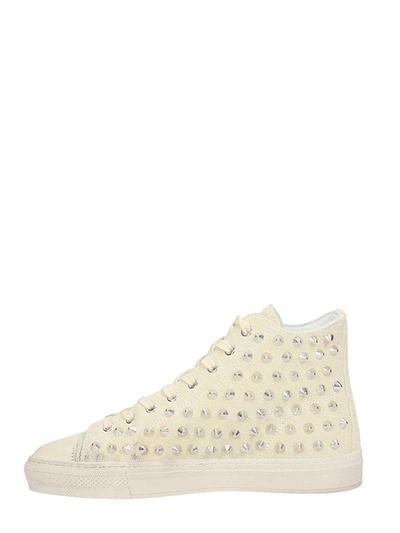 Shop Gienchi Jean Michel Hi White Suede Sneakers