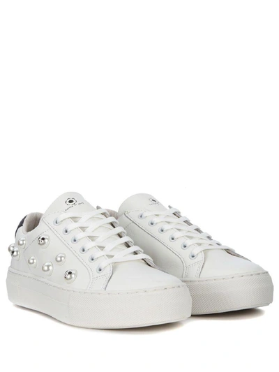 Shop Moa Master Of Arts Moa Mickey Mouse White Leather Sneaker With Pearls In Bianco