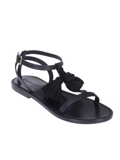 Shop Dsquared2 Tassel Detail Flat Sandals In Nero
