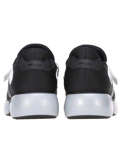Shop Prada Straps Sneaker In Black-silver