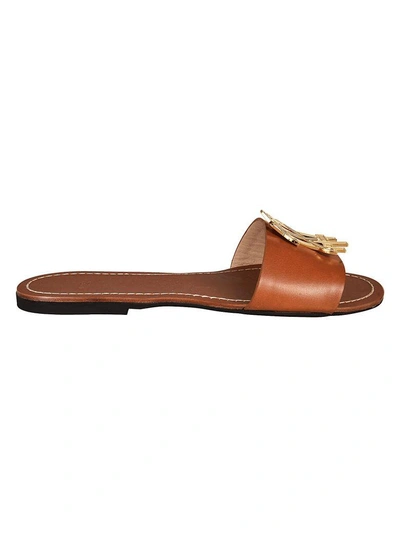 Shop N°21 Flat Leather Sliders In Cuoio