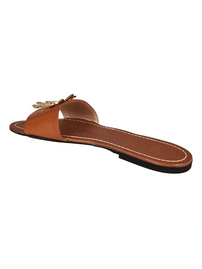 Shop N°21 Flat Leather Sliders In Cuoio
