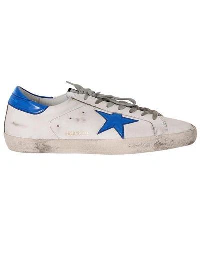Shop Golden Goose White Bright Blue Superstar Sneakers