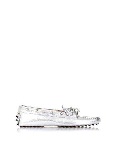 Shop Tod's Silver Leather Gommino Loafers