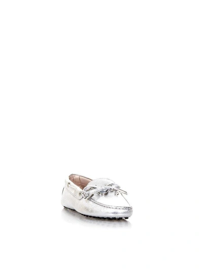Shop Tod's Silver Leather Gommino Loafers