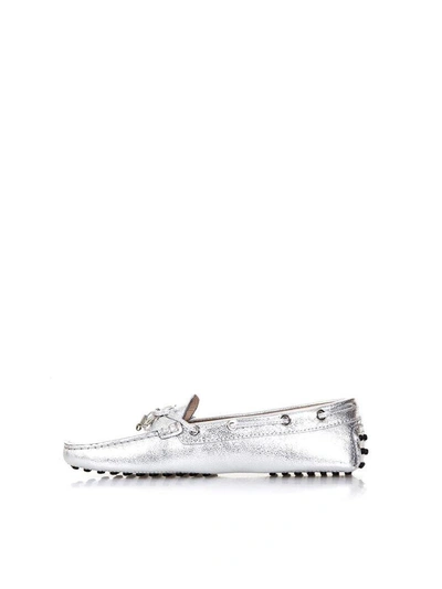 Shop Tod's Silver Leather Gommino Loafers