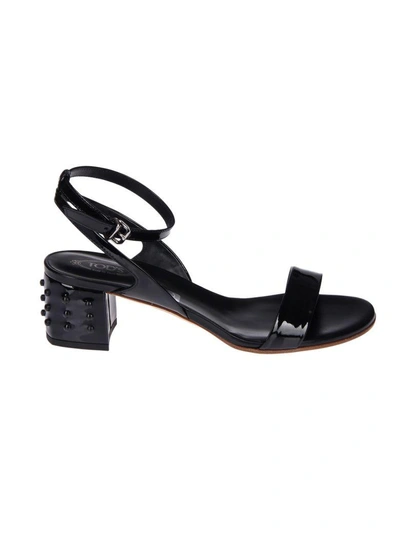 Shop Tod's Stud Detail Sandals In Black