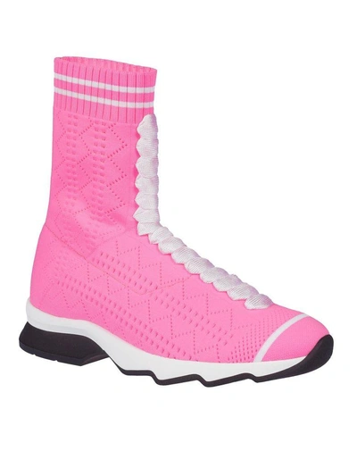 Shop Fendi Runway Sock High Top Sneakers In Rosa Fluor Bianco