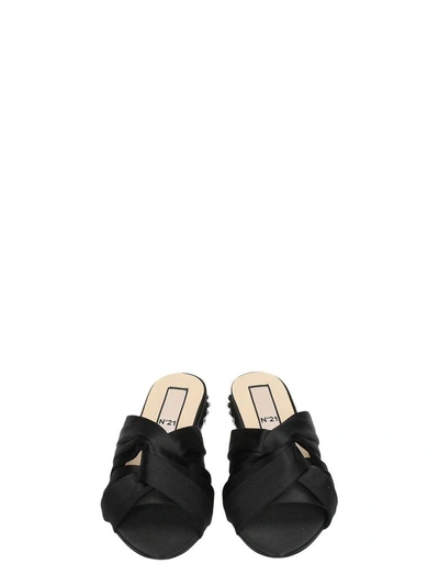 Shop N°21 Bow Black Satin Flat Sandals