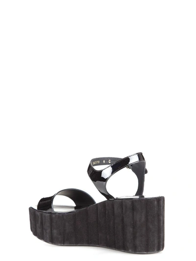 Shop Ferragamo Varnished Wedge Sandals In Nero