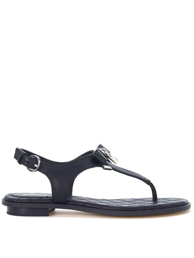Shop Michael Kors Alice Black Leather Sandal With Bow And Pendant In Nero
