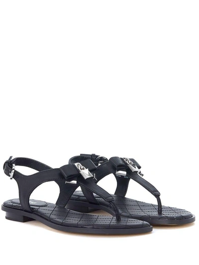 Shop Michael Kors Alice Black Leather Sandal With Bow And Pendant In Nero