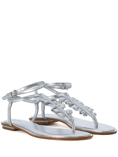 Shop Michael Kors Bella Silver Leather Thong Sandals In Argento
