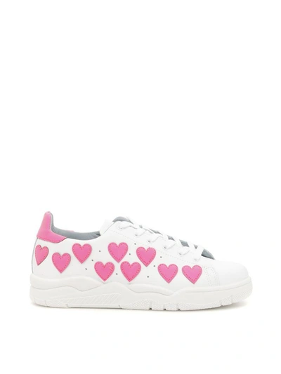 Shop Chiara Ferragni Leather Roger Sneakers With Fluo Stars In Rosa Fluo (white)