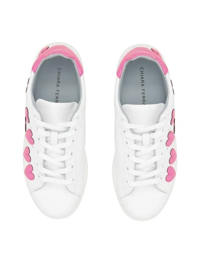 Shop Chiara Ferragni Leather Roger Sneakers With Fluo Stars In Rosa Fluo (white)