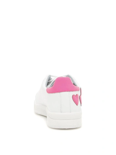 Shop Chiara Ferragni Leather Roger Sneakers With Fluo Stars In Rosa Fluo (white)